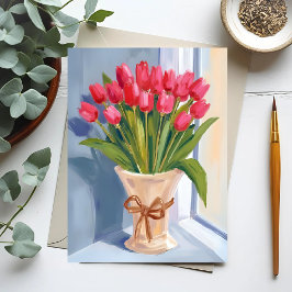 Cartão Postal Ramalhete de Tulipas Rosa Floral Aquarela