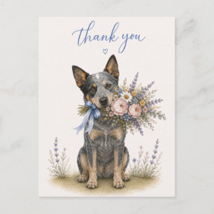 Cartão Postal Ramalho Azul Australiano Buquê de Flores Obrigado
