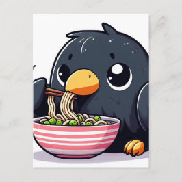 Cartão Postal Ramen Comendo Raven Cute
