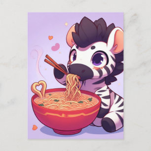 Cartão Postal Ramen de Adição de Zebra Adorável