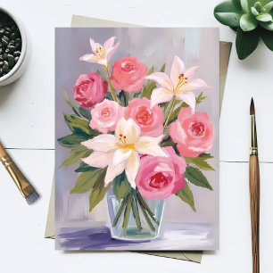 Cartão Postal Ramo De Aquarela Floral Rosa Suave Elegante