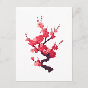 Cartão Postal Ramo de Árvore de Cerejeira Japonesa Rosa Delicado