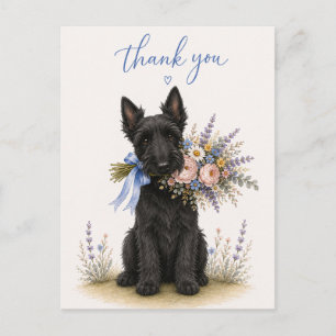 Cartão Postal Ramo de Flores do Scottish Terrier Scottie Agradec