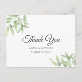 Cartão Postal Ramo de Oliva Elegante. Simples casamento Obrigado