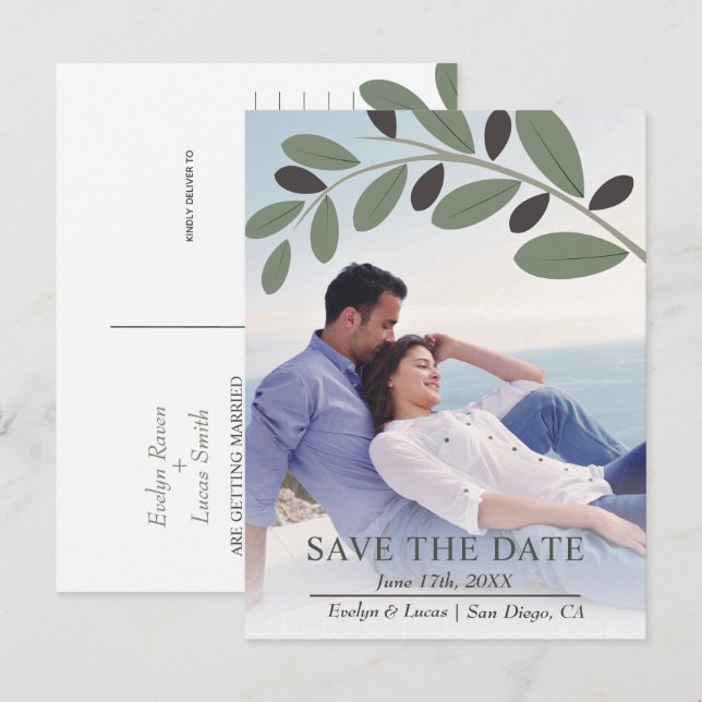 Cartão Postal Ramo de oliveira Mediterrâneo foto Salve a data (Frente/Verso)