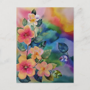 Cartão Postal Ramo de primavera em aquarela colorida com flores