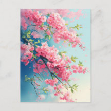 Ramos de Flor de Cerejeira Rosa no Céu Azul
