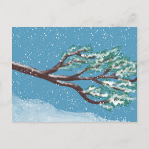 Cartão Postal Ramos de Inverno Nevados Desenhados à Mão
