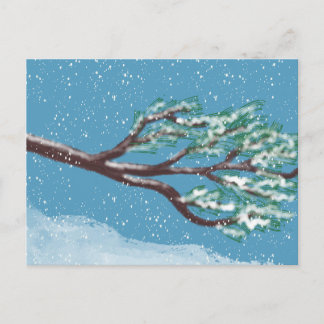 Cartão Postal Ramos de Inverno Nevados Desenhados à Mão