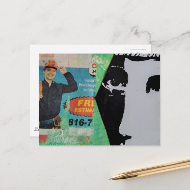 Cartão Postal Random Mixed Media Collage Working Man and a Face (Frente/Verso In Situ)