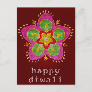 Cartão Postal rangoli de vidro corado com diwali feliz