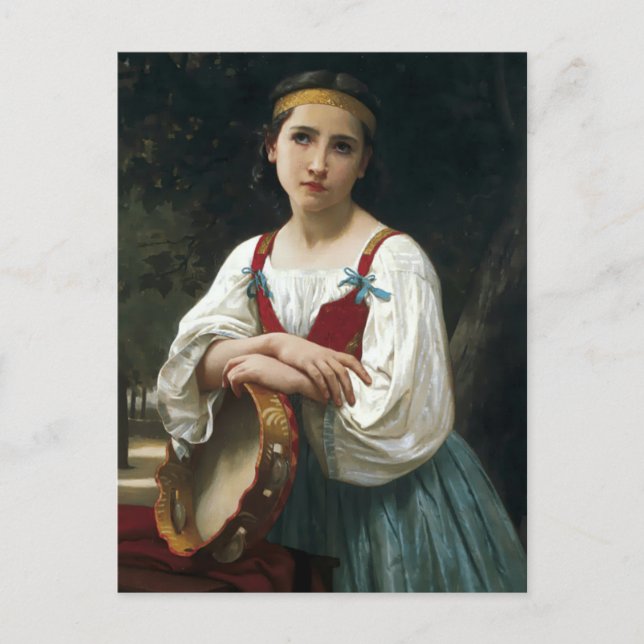 Cartão Postal Rapariga cigana com uma tambourina de Bouguereau (Frente)