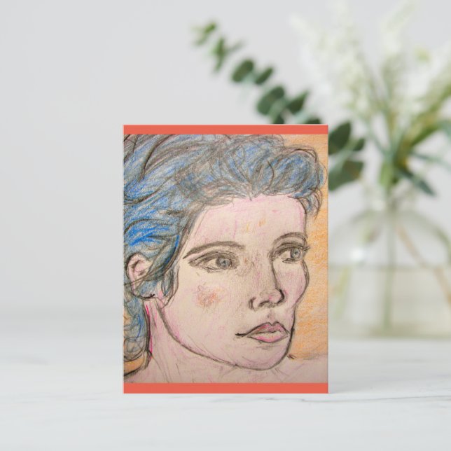 Cartão Postal Rapariga com Cabelo Azul (Em pé/Frente)