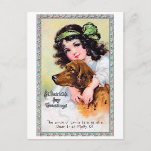 Cartão Postal Rapariga com Cachorro Irlandês Setter, Dia de Sã