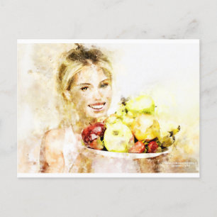 Cartão Postal Rapariga com frutas