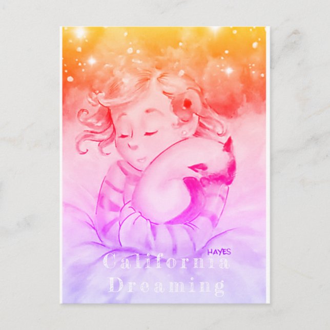 Cartão Postal Rapariga Com Gato Dormindo (Versão 2) (Frente)