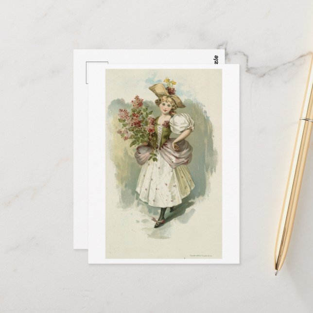 Cartão Postal Rapariga com Lilacs, Louis Pitar (Frente/Verso In Situ)