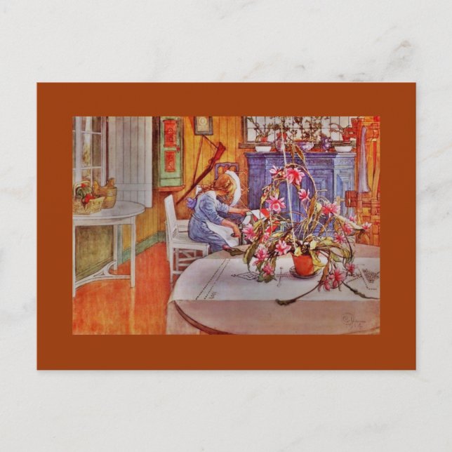 Cartão Postal Rapariga com Loom e Flores (Frente)