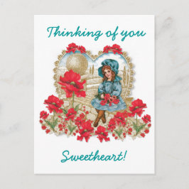 Cartão Postal Rapariga com papagaios