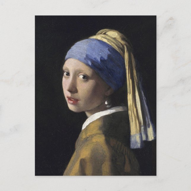 Cartão Postal Rapariga com pérolas a ouvir por Johannes Vermeer (Frente)