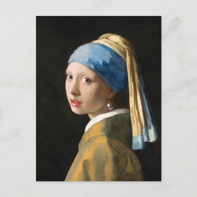 Cartão Postal Rapariga com pérolas a ouvir por Johannes Vermeer (Frente)