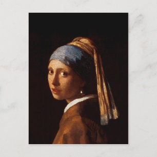 Cartão Postal Rapariga com pérolas a ouvir por Johannes Vermeer