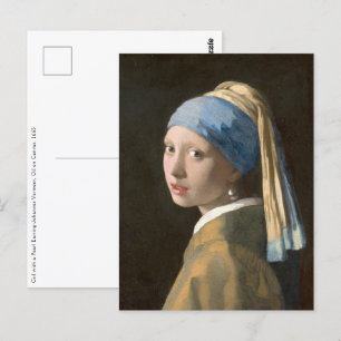 Cartão Postal Rapariga com pérolas e Arte Vermeer