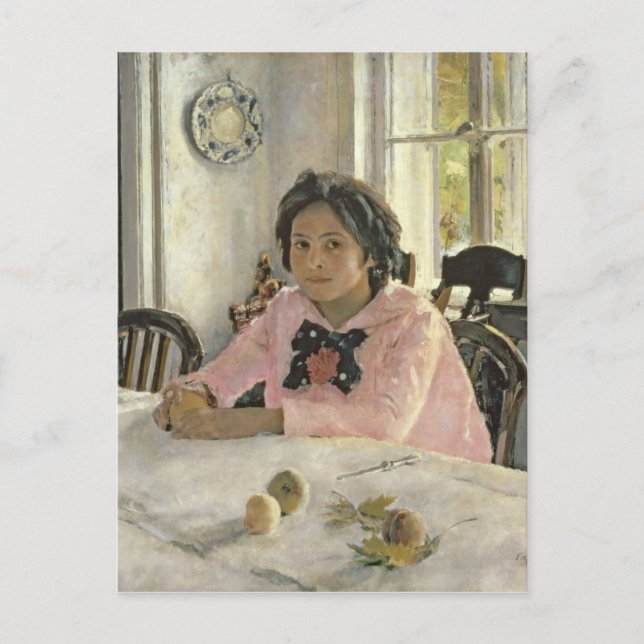 Cartão Postal Rapariga com pêssegos, 1887 (Frente)