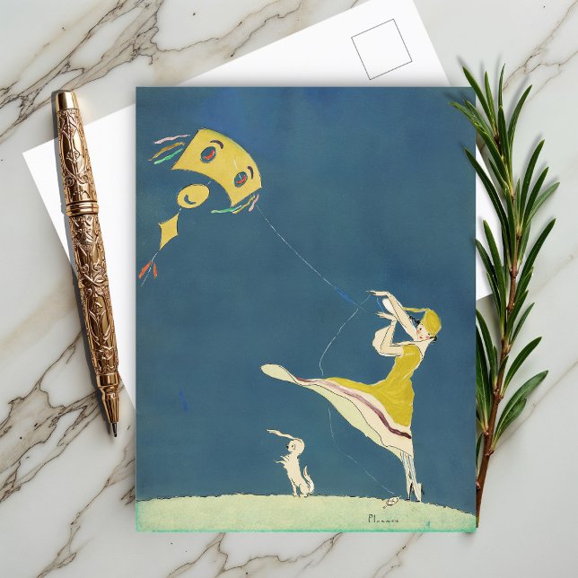 Cartão Postal Rapariga com pipa e cachorro (1917) (Criador carregado)