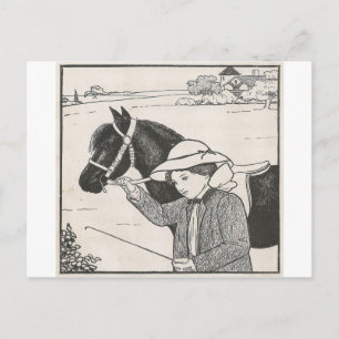 Cartão Postal Rapariga com Pony
