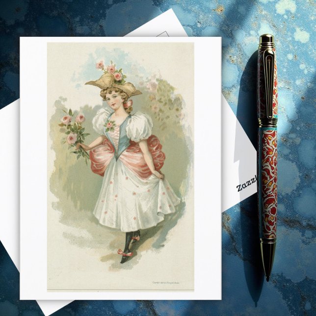 Cartão Postal Rapariga com Rosas Rosa (cerca de 1885) (Criador carregado)