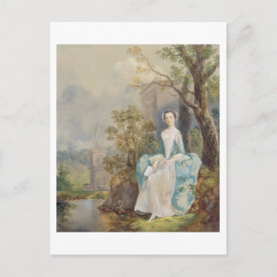 Cartão Postal Rapariga com um Livro Sentado em um Parque, c.1750