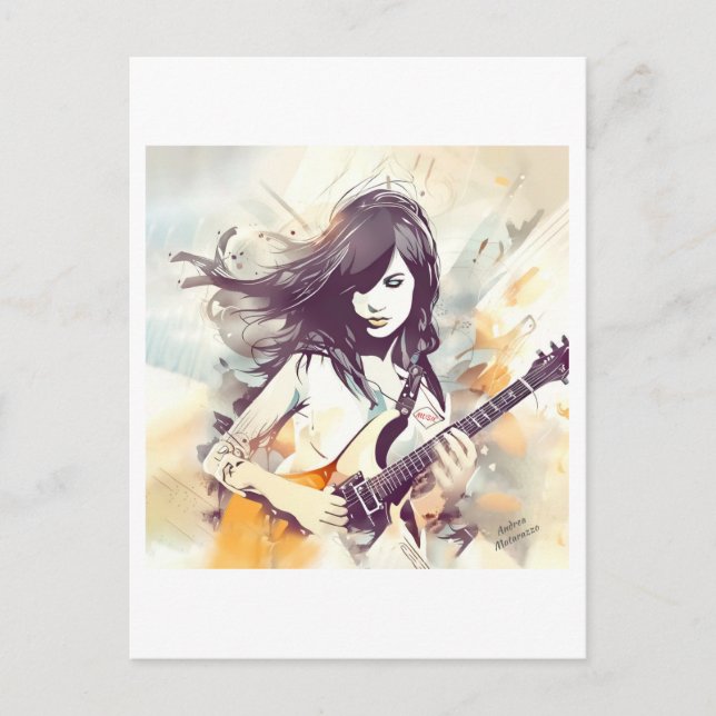 Cartão Postal Rapariga com vibrações musicais (Frente)