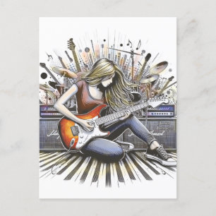 Cartão Postal Rapariga com vibrações musicais