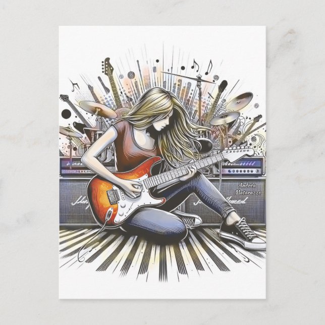 Cartão Postal Rapariga com vibrações musicais (Frente)