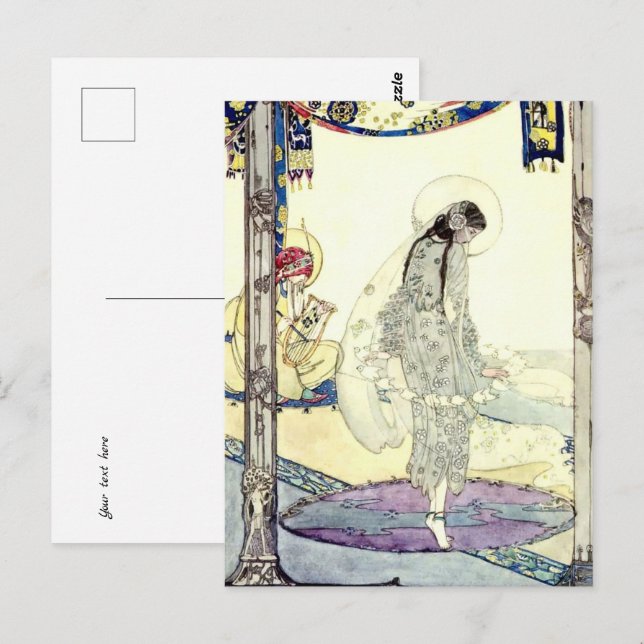 Cartão Postal Rapariga Dançando Antiga por Jessie M. King (Frente/Verso)