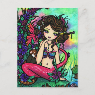 Cartão Postal Rapariga de Arte de Fantasia Sereia Panda Asiática