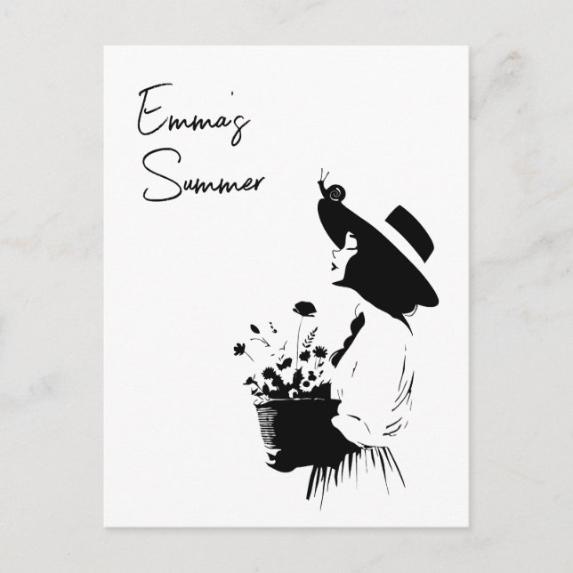 Cartão Postal Rapariga de Arte de Linha com Texto Personalizado  (Frente)