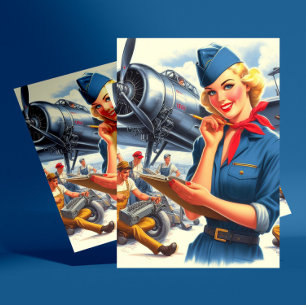 Cartão Postal Rapariga de Avião Antigo