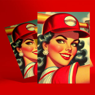 Cartão Postal Rapariga de Basebol Retroativa