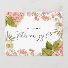 Cartão Postal Rapariga de Flor Russo Peach Watercolor Hydrangeas