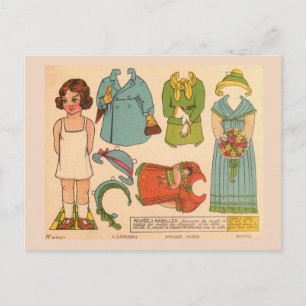 CARTÃO POSTAL RAPARIGA DE PAPERDOLL POSTAL VINTAGE FOFA