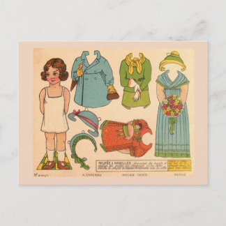CARTÃO POSTAL RAPARIGA DE PAPERDOLL POSTAL VINTAGE FOFA