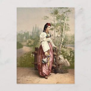 Cartão Postal Rapariga de Sarajevo, Bósnia, Áustria-Hungria clás