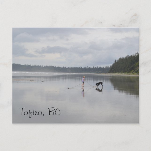 Cartão Postal Rapariga e Cachorro na Praia (Frente)