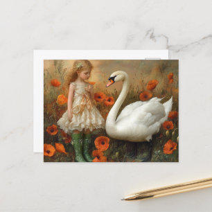 Cartão Postal Rapariga e Cisne no Papa