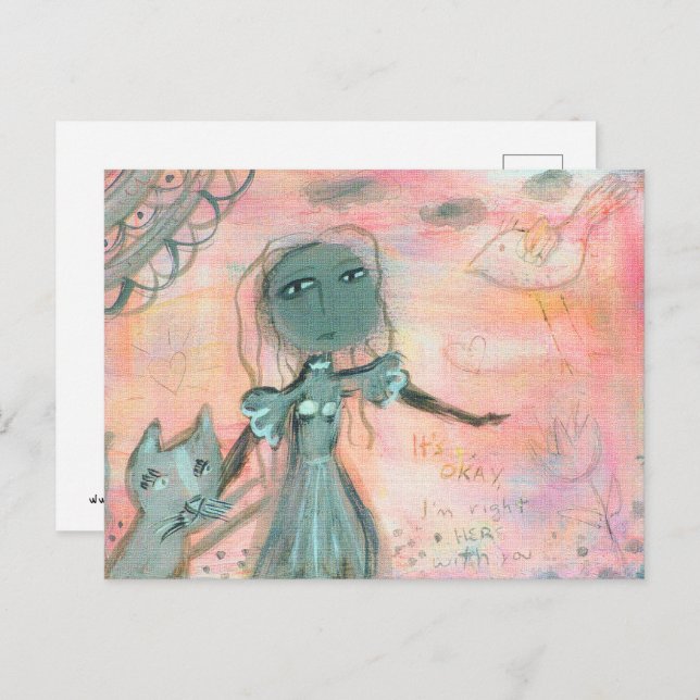 Cartão Postal Rapariga e Gato (Frente/Verso)