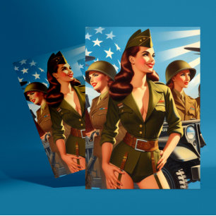 Cartão Postal Rapariga Militar Vintage
