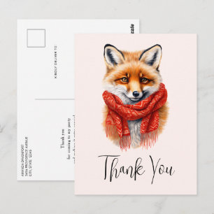 Cartão Postal Rapariga Raposa Fofa com um Cachecol Vermelho Imag