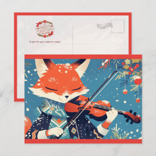 Cartão Postal Rapariga Raposa Tocando Violino